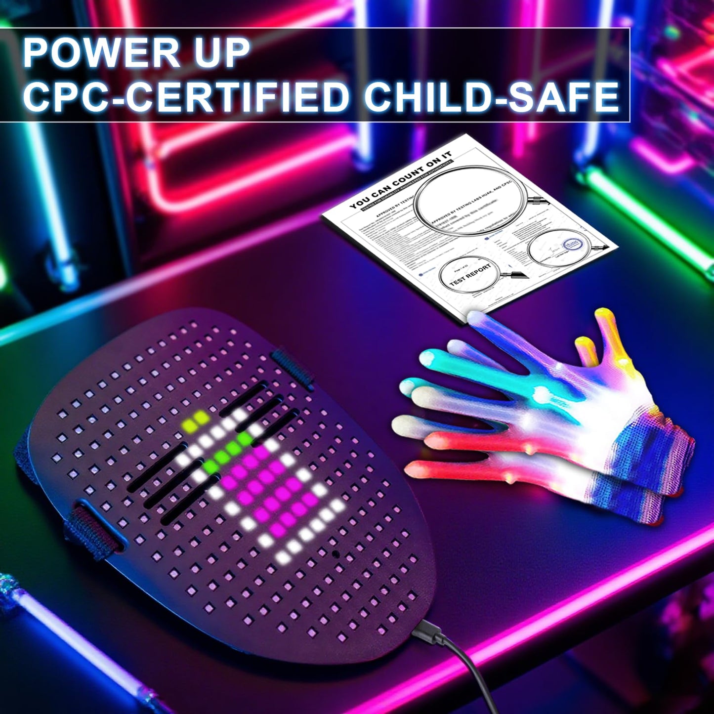 LED-Mask Gloves Halloween-Costumes For Men Adult Teen 2025, Gesture Sensing Rechargeable Light Up Face Cosplay Glow in Dark, Purge Terrifier Scary Cool Birthday Gifts For Kids Boys Girls Age 8 9 10+