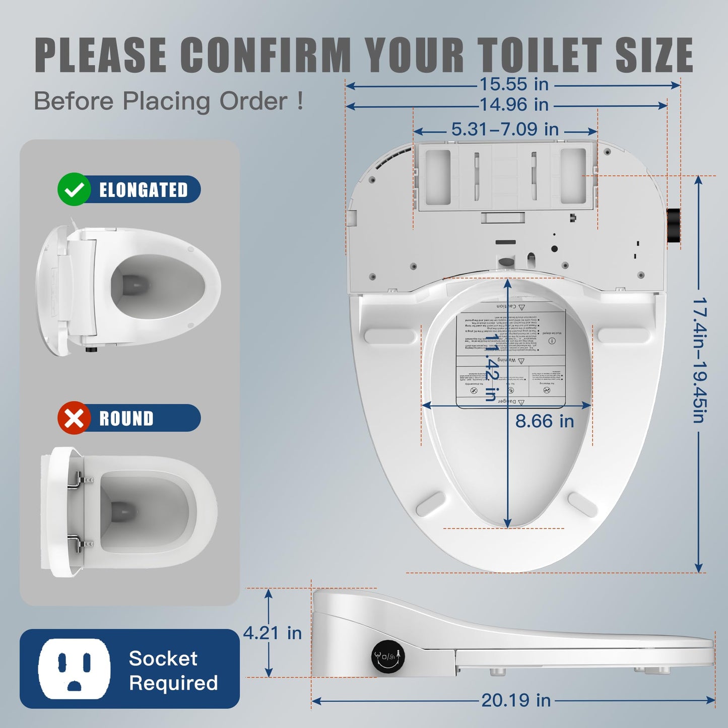Ckptlsyk Bidet Toilet Seat Elongated,Electric Heated Bidet with Warm Water,Dryer,Remote Control & Multiple Spray Modes,Self-Clean Nozzle,Anti-Yellowing Material,for Women,Men,Pregnant & Elderly