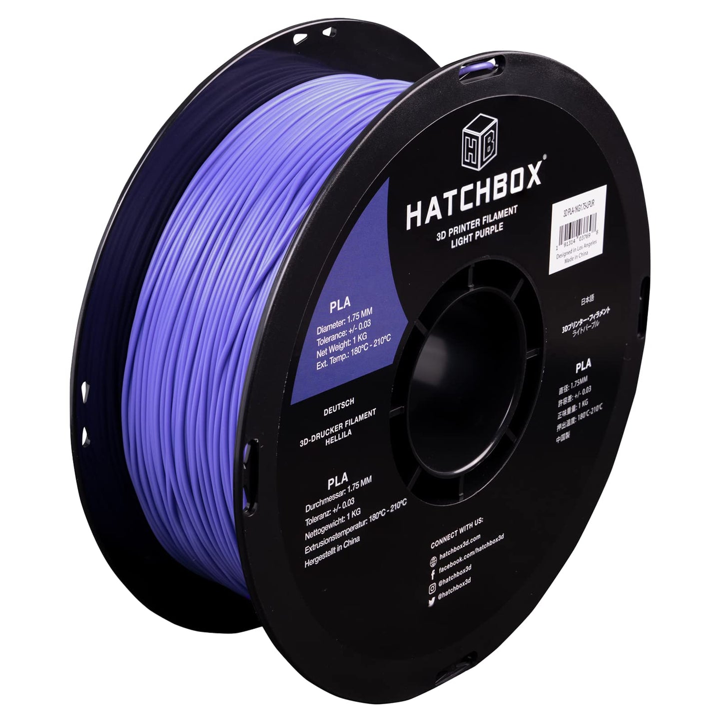 HATCHBOX 1.75mm Light Purple PLA 3D Printer Filament, 1 KG Spool, Dimensional Accuracy +/- 0.03 mm, 3D Printing Filament