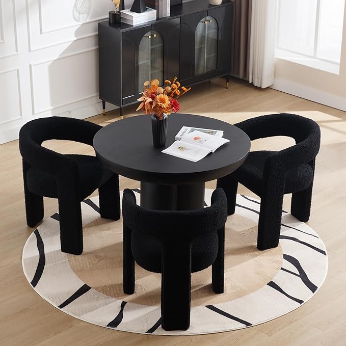 DAYALANE Modern Barrel Dining Chairs Set of 4, Upholstered Boucle Dining Room & Kitchen Chair with Curved Back, Comfy Accent Side Reading Armchair for Living Room Bedroom Kitchen Home Office, Black