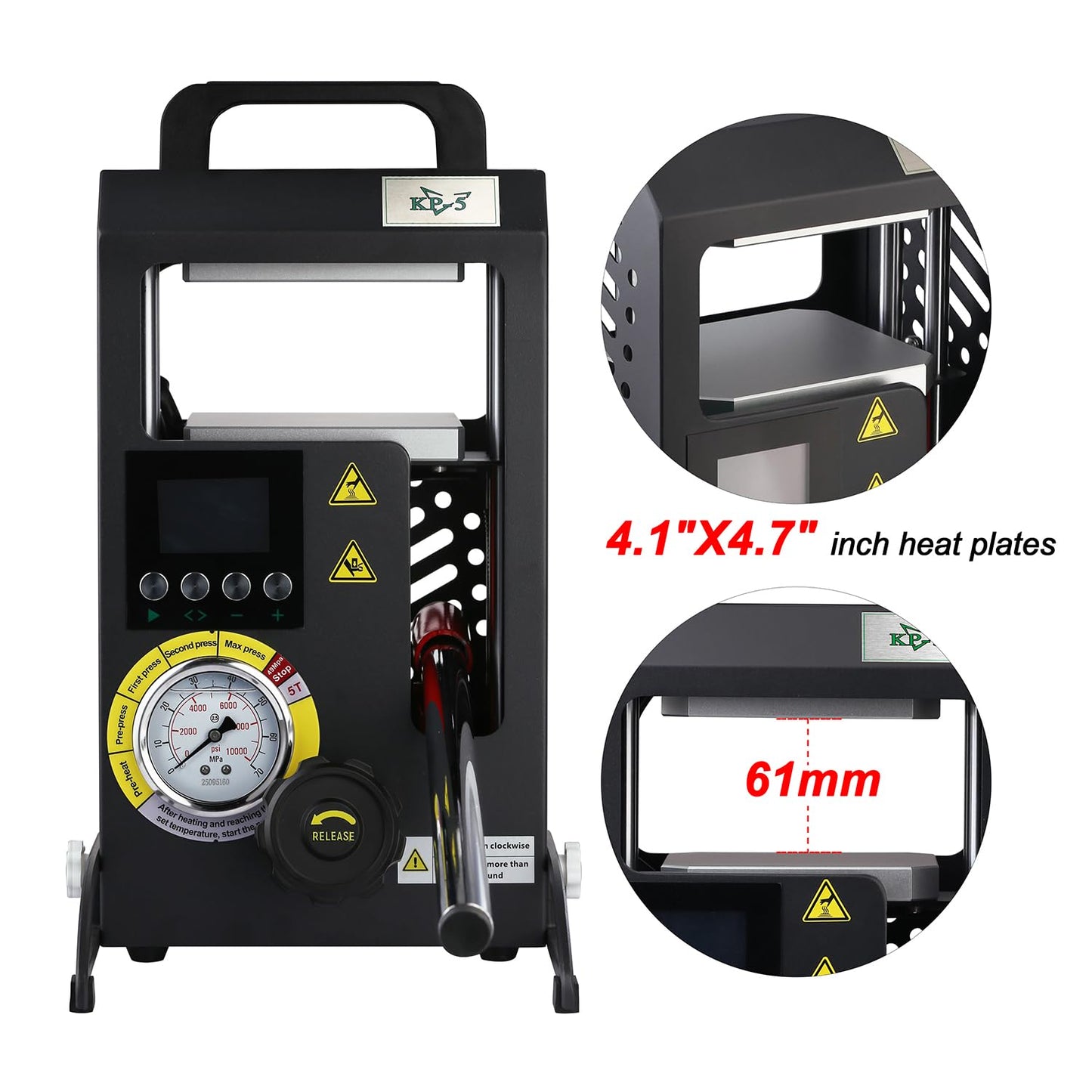 5 Tons Heat Press Machine with 4.7" X 4.1" Dual Heated Plates Manual Press with LCD Digital Display Screen & Precise Pressure Gauge 110V/220V