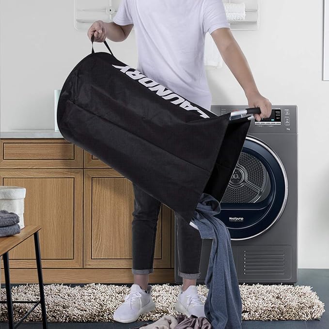 ZERO JET LAG 115L X-Large Laundry Basket Collapsible Fabric Hamper Tall Dorm Laundry Bag with Handles Portable Washing Bin Dirty Clothes Basket for College Bathroom Essentials Storage (Black)