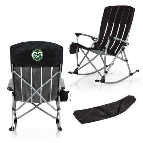 PICNIC TIME NCAA Colorado State Rams Outdoor Rocking Camp Chair, XL Heavy Duty Camping Chair for Adults, (Black)