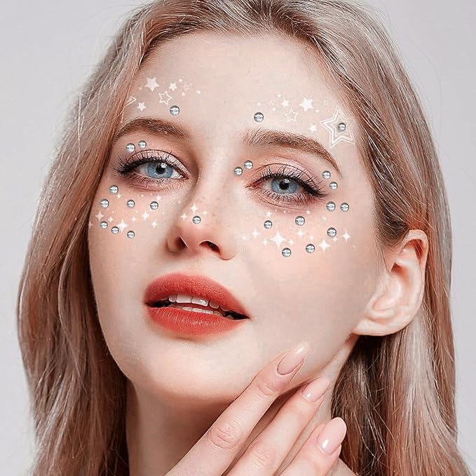 3090PCS Self Adhesive Rhinestone Stickers 3/4/5/6mm with White Gem Stickers for Face, Stick on Body Crystal Jewels Makeup Glue for Face Eye Hair Nails Make up and Craft Home Decor