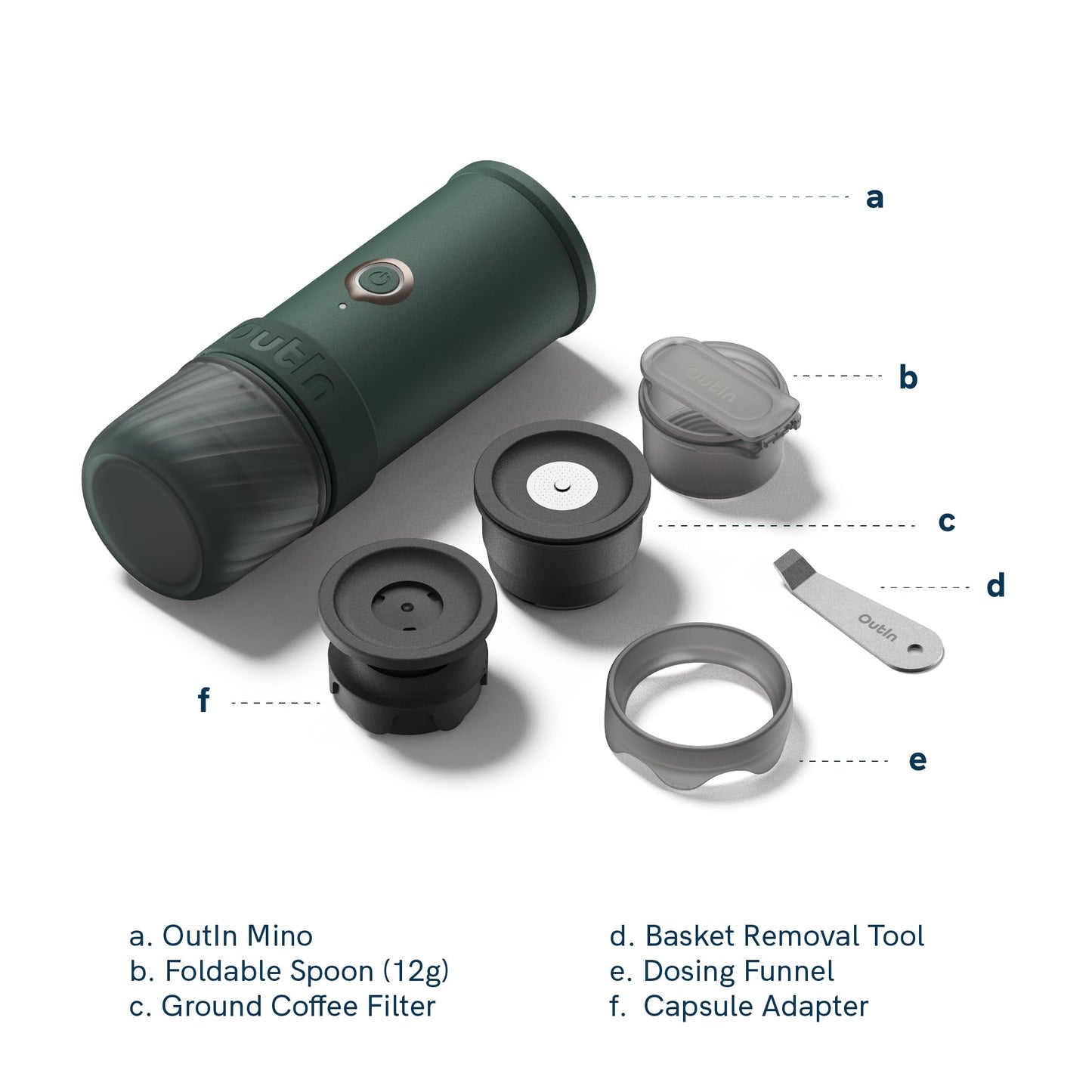 OutIn Mino Portable Electric Espresso Machine, Mini Camping Coffee Maker, Pocket Sized Coffee Machine Self-Heating with USB-C for adventure, compatible with Ground & NS Capsule