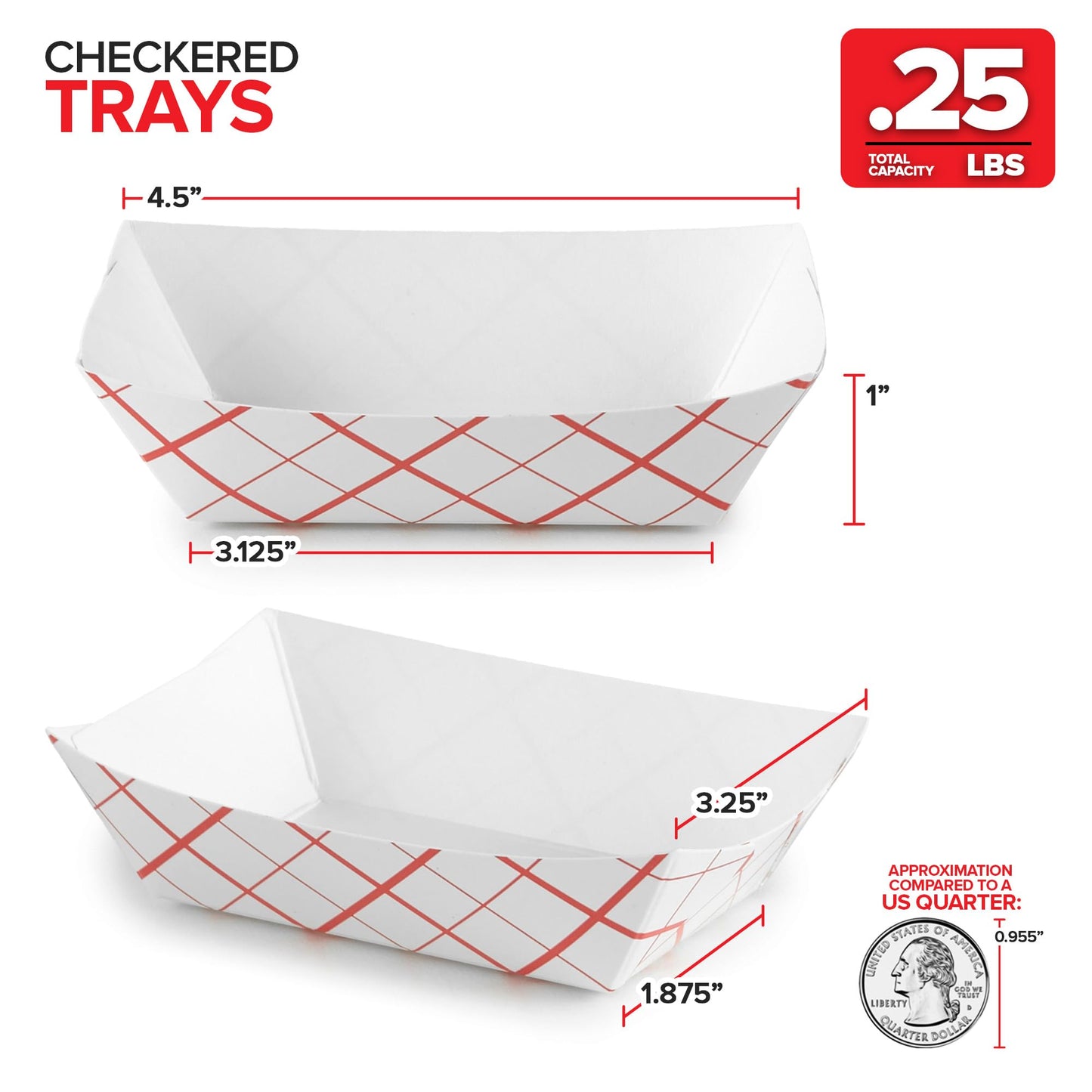 Mini Tiny Paper Food Boats (250 Pack) .25 Lb Disposable Red & White Checkered Paper Food Trays, Eco Friendly Paper Food Trays, Serving Boats for Concession Food & Condiments, Condiment Size 3" x 1"