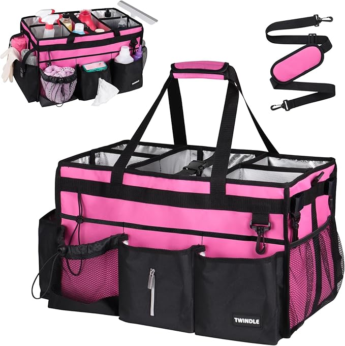 Large Cleaning Caddy With Detachable Divider And Support Board, Large Cleaning Supply Caddy With Adjustable Shoulder Strap & Waist Belt For Cleaners,Housekeepers