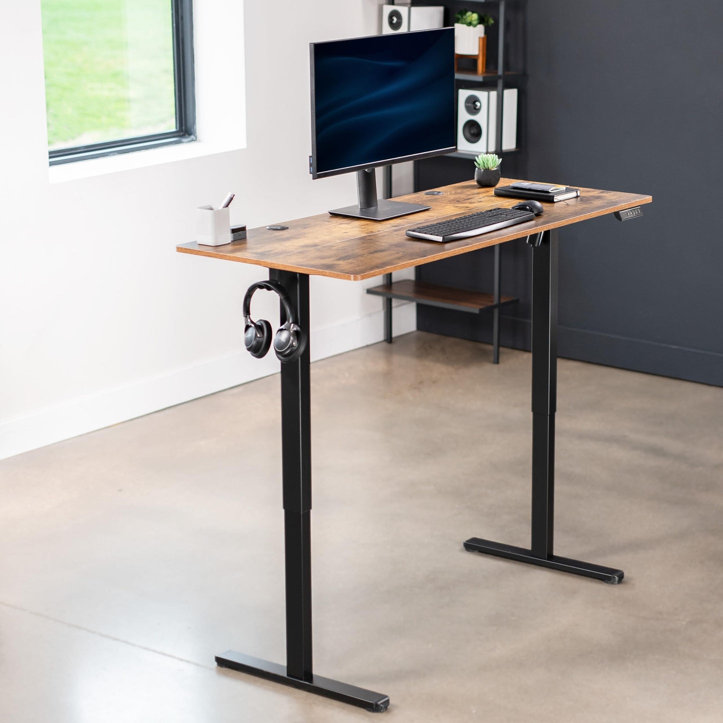 VIVO Electric 55 x 24 in Standing Desk, Memory Height Adjustment, Rustic Vintage Brown Top Black Frame, DESK-E155TN