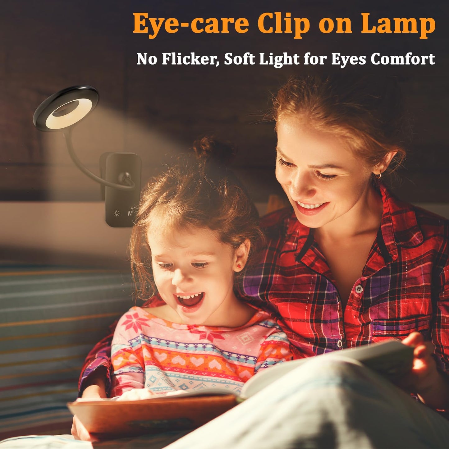 HECDSTLY 2 Pack Clip on Reading Light for Bed Headboard, Battery Rechargeable Large Clamp Bed Lamp - 5 Colors 5 Brightness, Flexible Arm Book Light at Night for Kids Bunk Desk Metal Bed Frame