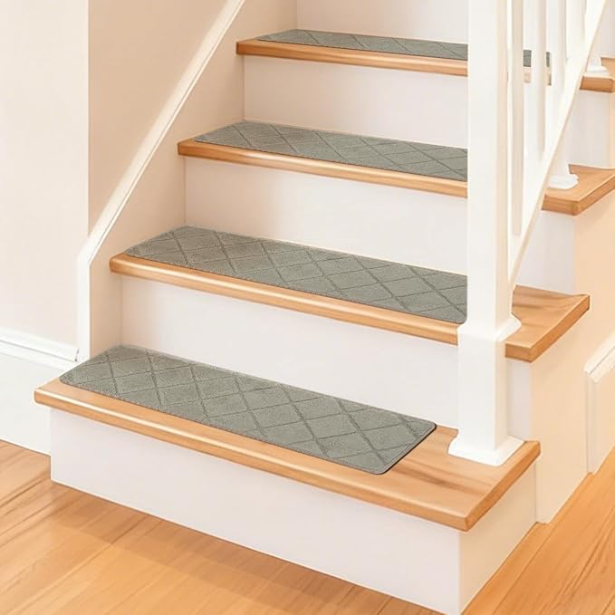 Art3d Stair Treads for Wooden Steps 15Pcs, 8" X 30" X 0.4" Non Slip Stair Runner Rugs with Reusable Adhesive for Elders Kids and Dogs, Machine Washable Peel and Stick Stair Treads Carpet, Beige