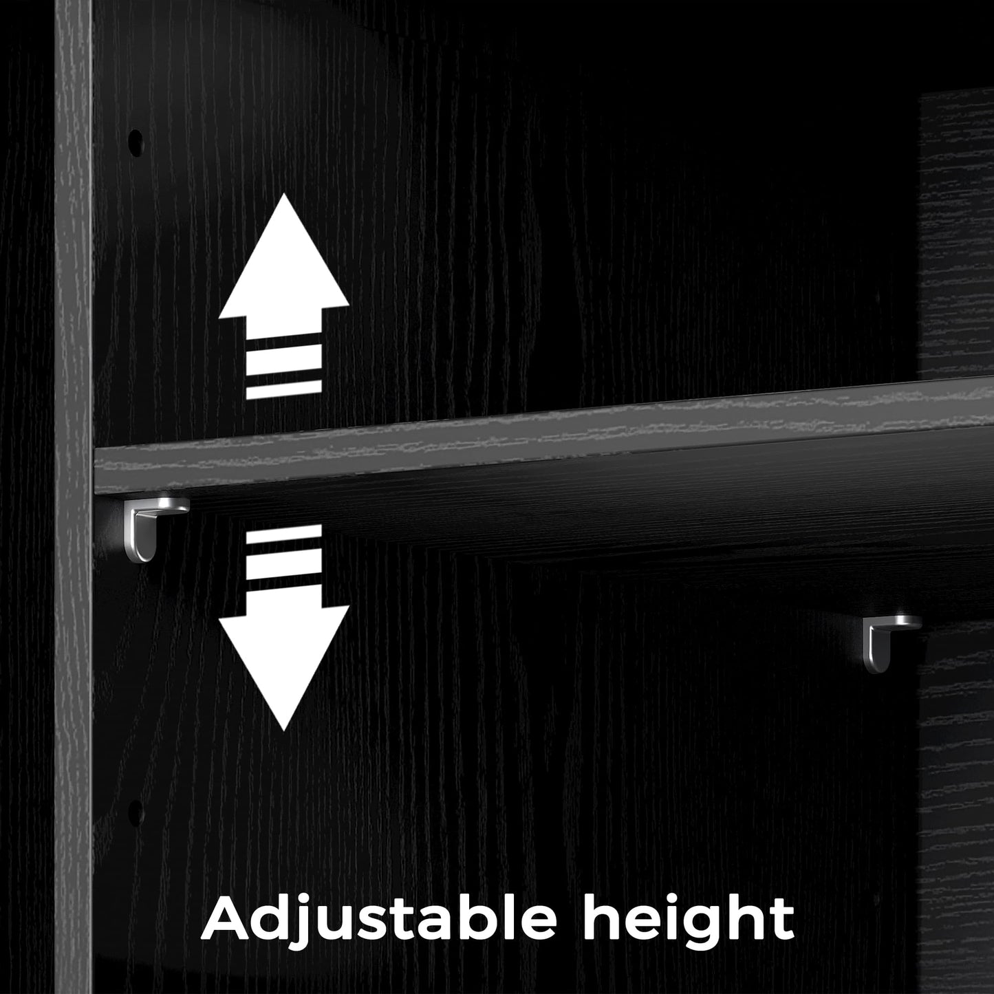 IRONCK Storage Shelf Bookcase, Bookshelf with Doors, Multifunctional Display Cabinet with Power Outlet, Suitable for Various Scenarios, Black
