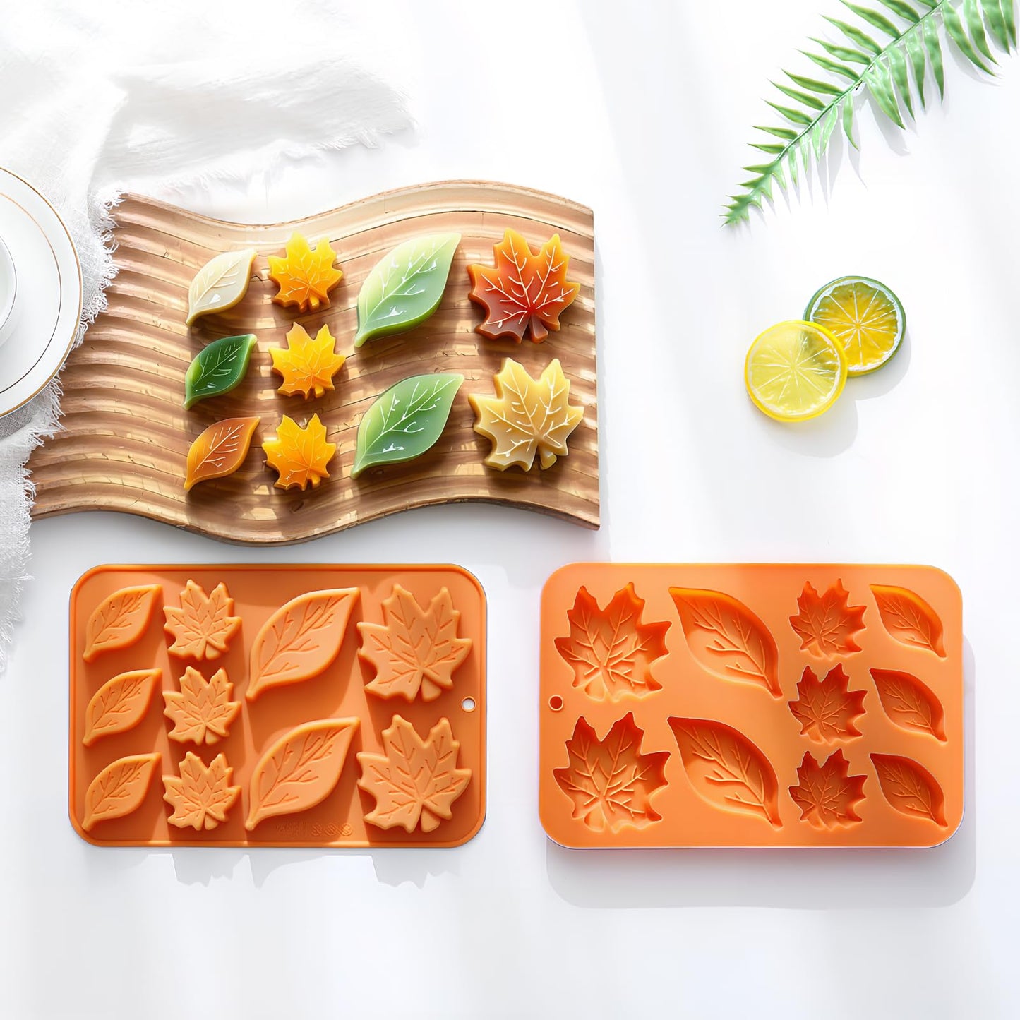 Leaf Silicone Molds Fall Silicone Mold Harvest Cake Pan Autumn Maple Leaf 2 Different Shapes Thanksgiving Fall Theme Mould for Halloween Chocolate Candy Cupcake Topper Resin Soap Candle Ice Cube 2PCS