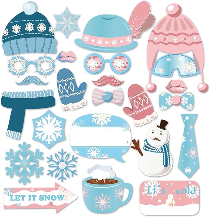 Anor Wishlife Snowman Photo Booth Props,Winter Wonderland Snow Photo Booth Props,Snow Booth Props(25CT),Snowflake Party De...
