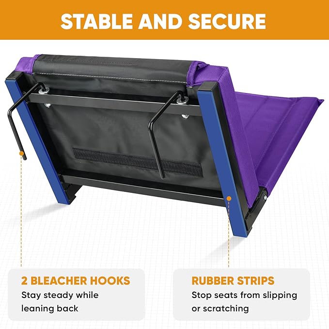 APEXUP Stadium Seats with Back Support, Portable Bleacher Seat with Large Pocket and Cup Holder, Wide Stadium Chair for Sports Events and Concerts
