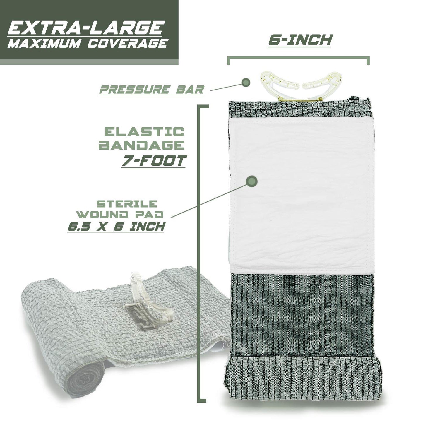 EVERLIT Israeli 6 Inch Emergency Bandage Compression Trauma Pressure Wound Dressing Sterile Vacuum-Sealed Packaging for Bleeding Control, Medical Trauma Kit, Gun Shot, First Aid IFAK