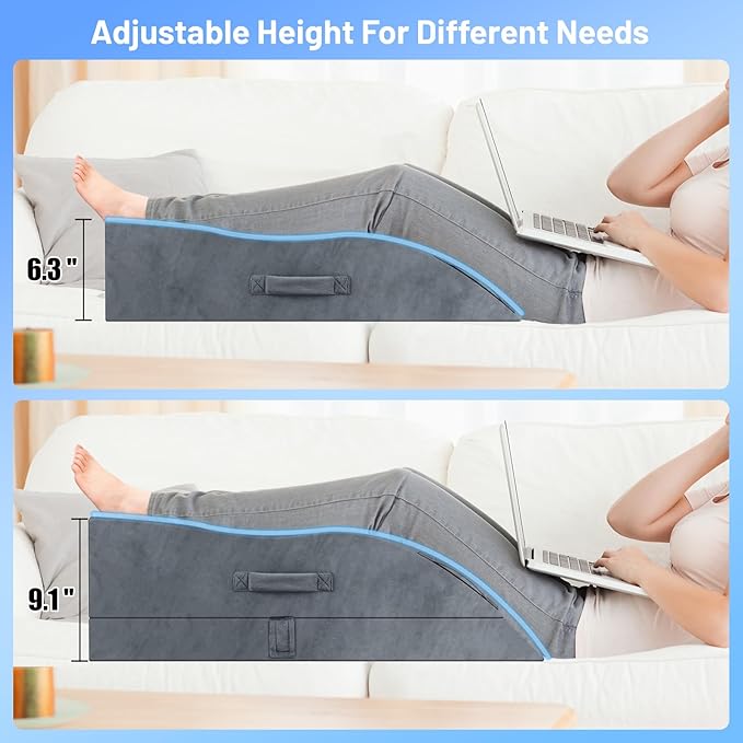 TranquilRelax Leg Elevation Pillows, Wedge Pillow for After Surgery, Memory Foam Leg Support Adjustable, Comfort Care for Back Knee Hip Ankles Pain, Knee Pillow for Sleeping Blood Circulation Grey