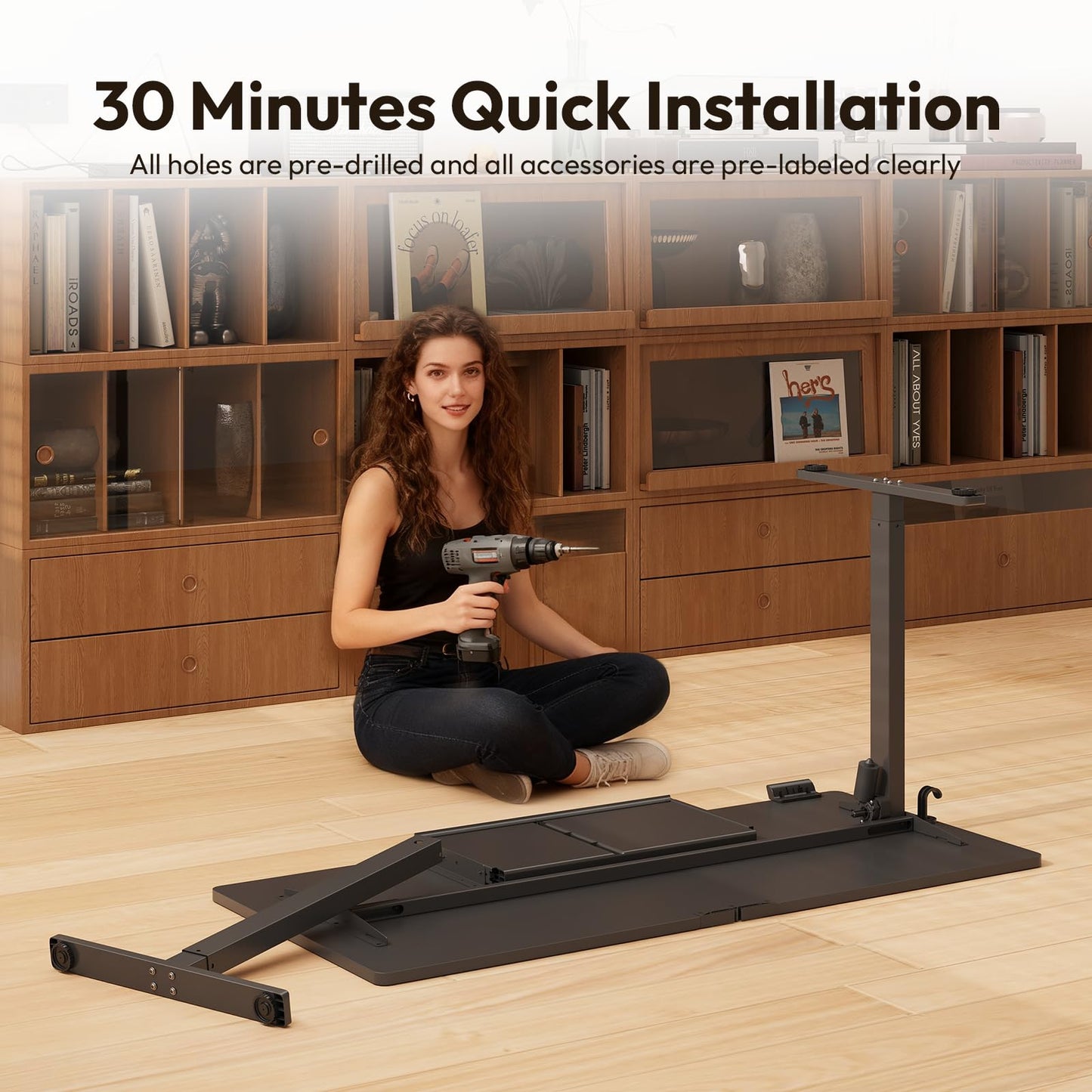 Gamork Electric Standing Desk with Drawers,55x24 inches Height Adjustable Sit-Stand Desk with Storage Shelf,3 Preset Heights,Equipped with Hooks,Ergonomic Gaming Table for Home and Study，Black