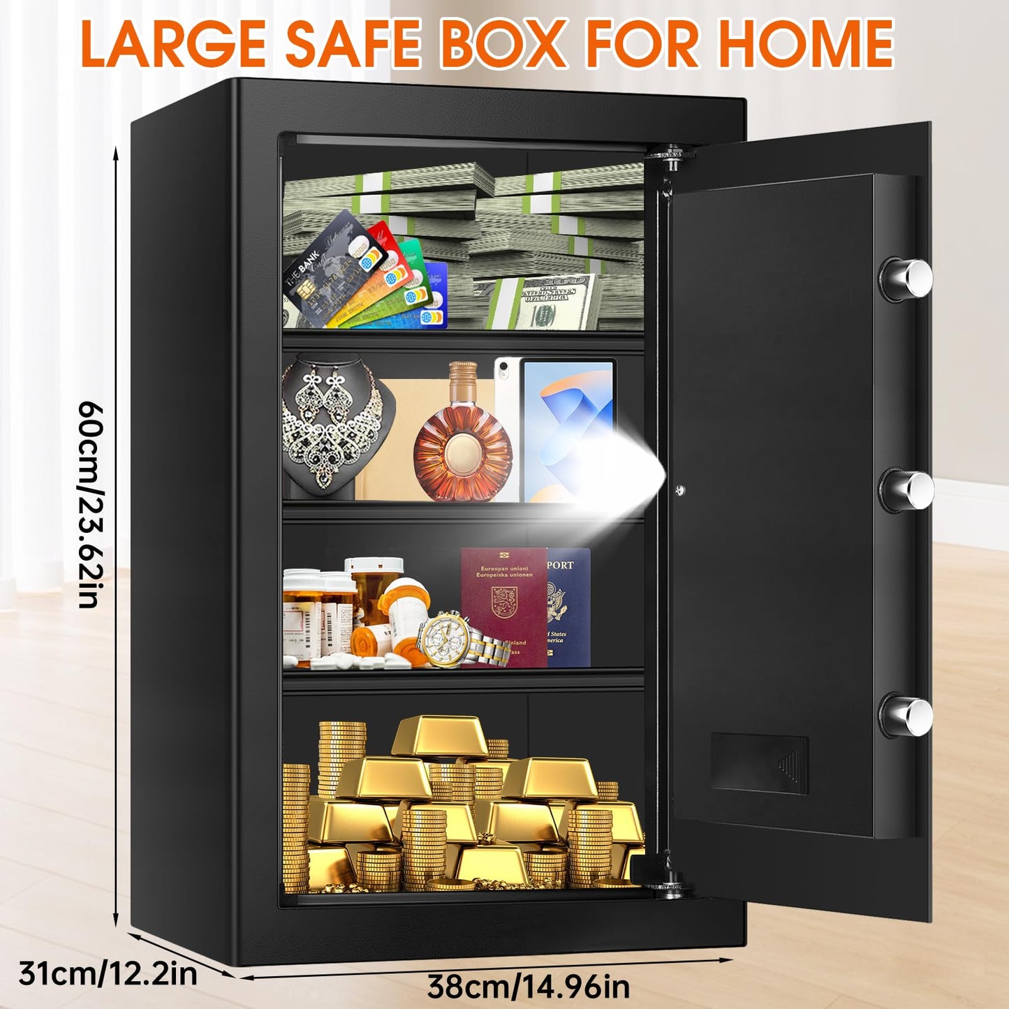 5.2 Cuft Large Safes for Home Use Fire and Water Proof, Heavy Duty Fireproof Safe with Programmable Keypad and Spare Keys, Anti-Theft Personal Security Home Safe Box for Money Document