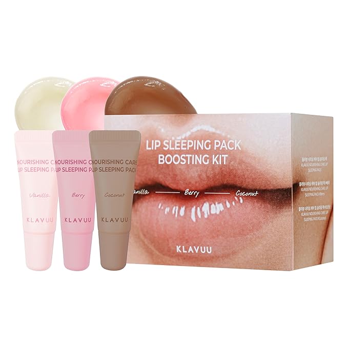 Klavuu Lip Mask Sleeping Pack (0.7oz) – Overnight Deep Hydrating Korean Lip Balm Treatment for Very Dry, Chapped Lips | Lip Lightening & Plumping with Instant Hydration | Gentle Exfoliating (Kit)