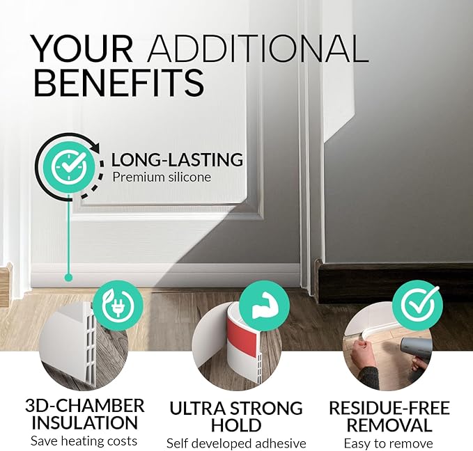 Vellure® Door Draft Stopper for Bottom of Door - Premium Door Sweep for Bottom of Door/Weather Stripping Door Seal (Save Energy – installs Quickly and Easily) Door Strip Ideal for