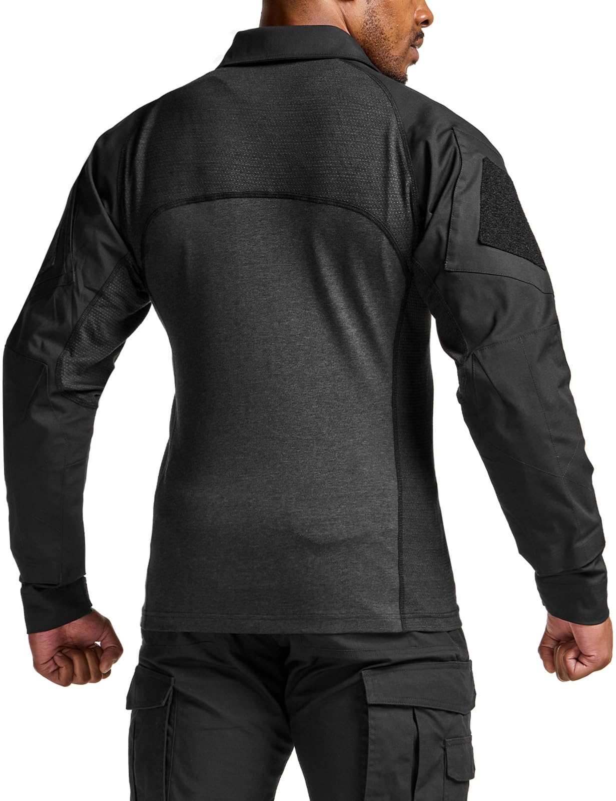 CQR Men's Combat Shirt Tactical 1/4 Zip Long Sleeve Military BDU Shirts Camo EDC Top with Pockets, Raider Black, X-Small