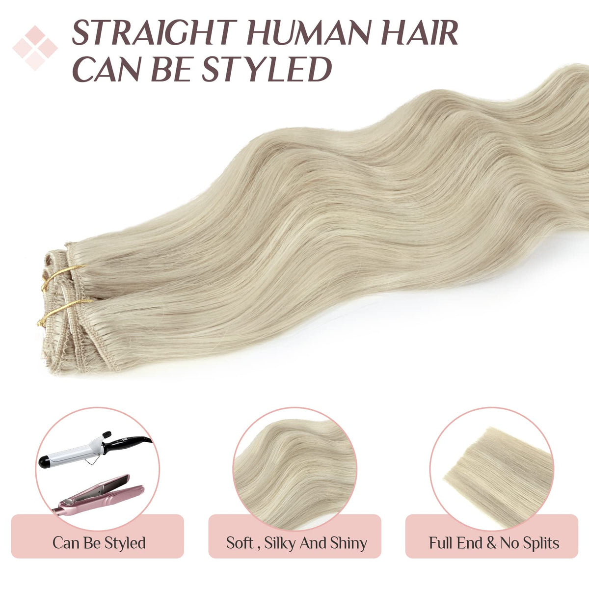 MAXITA Clip in Hair Extensions Real Human Hair, 12 Inch 7 pcs Ash Blonde Highlighted Platinum Blonde 80g, Extensions Clip ins fo