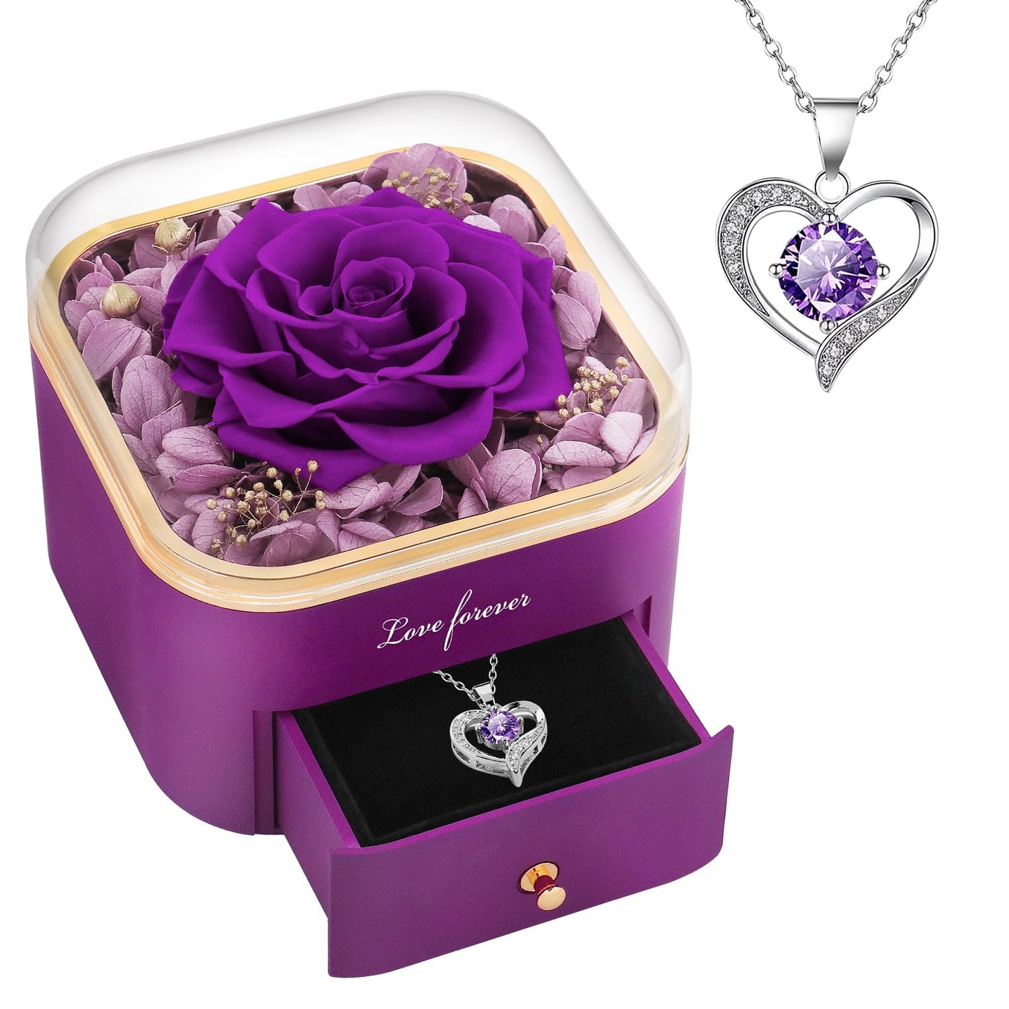 Beferr Gifts for Women Mom Preserved Rose Forever Flower with Necklace Fresh Flowers for Delivery Prime Birthday Gifts for Wife Sister Grandma Christmas Anniversary Eternal Purple Roses