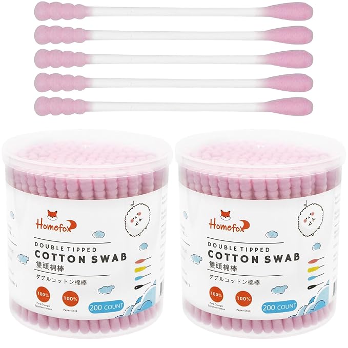 Pink Cotton Swabs Spiral - 400 Count Organic Cotton Buds Double Side Tightly Wrapped Cotton Tips Paper Stick Soft Gentle Lint-Free Cruelty-Free, Round & Spiral (Pink)