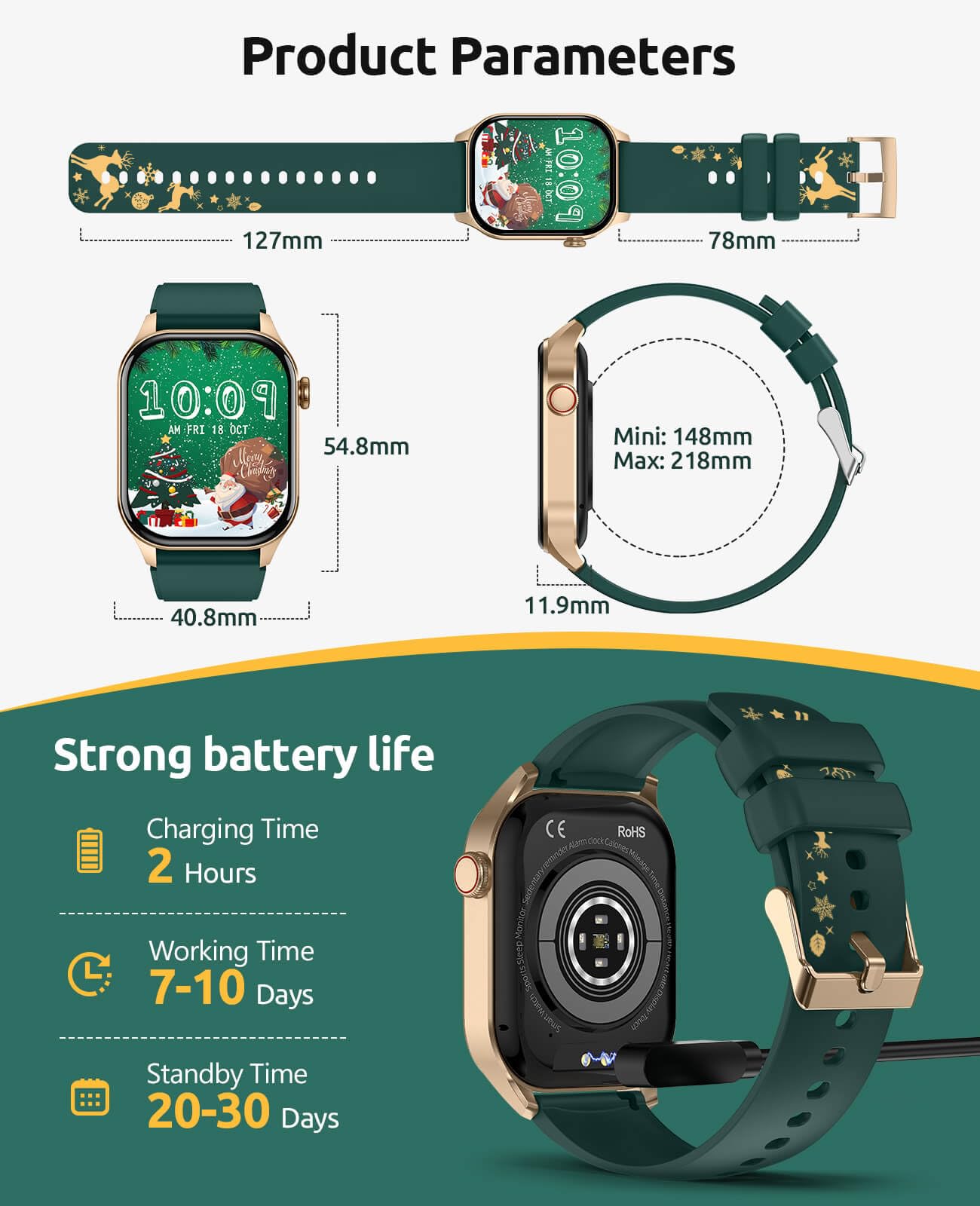 Smart Watches Christmas For Women 2.04 Hd Screen Fitness Tracker Watches, Heart Rate Sleep Blood Oxygen Monitor, Ip68 Waterproof