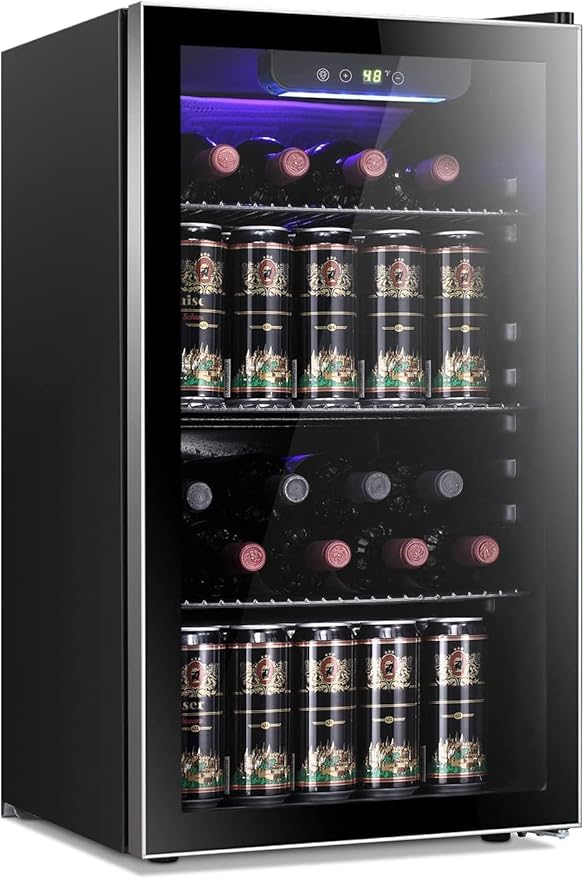 Antarctic Star 26 Bottle 130 Can Wine Cooler/Cabinet Beverage Refrigerator Mini Wine Cellar Beer Soda Clear Glass Door Bar...