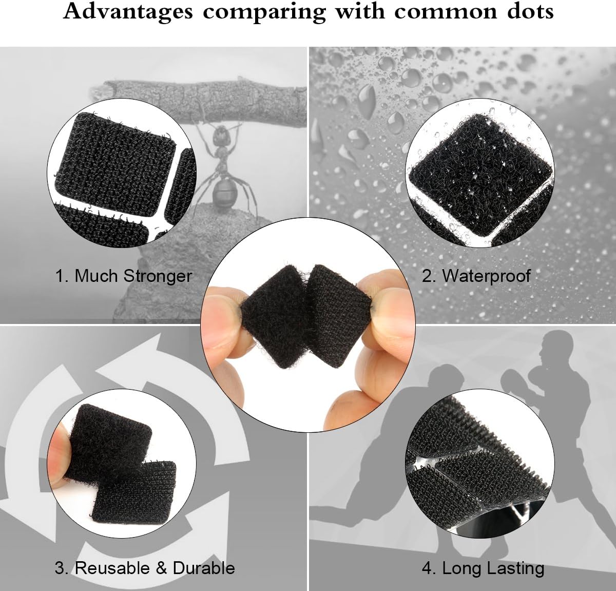 Self Adhesive Dots, 0.59 Inch Diameter 1100pcs(550Pairs) Strong Sticky Hook Tapes, Square Adhesive Back Loop Nylon Strips with Waterproof Fastener,Perfect for School Classroom,Office,DIY-Black