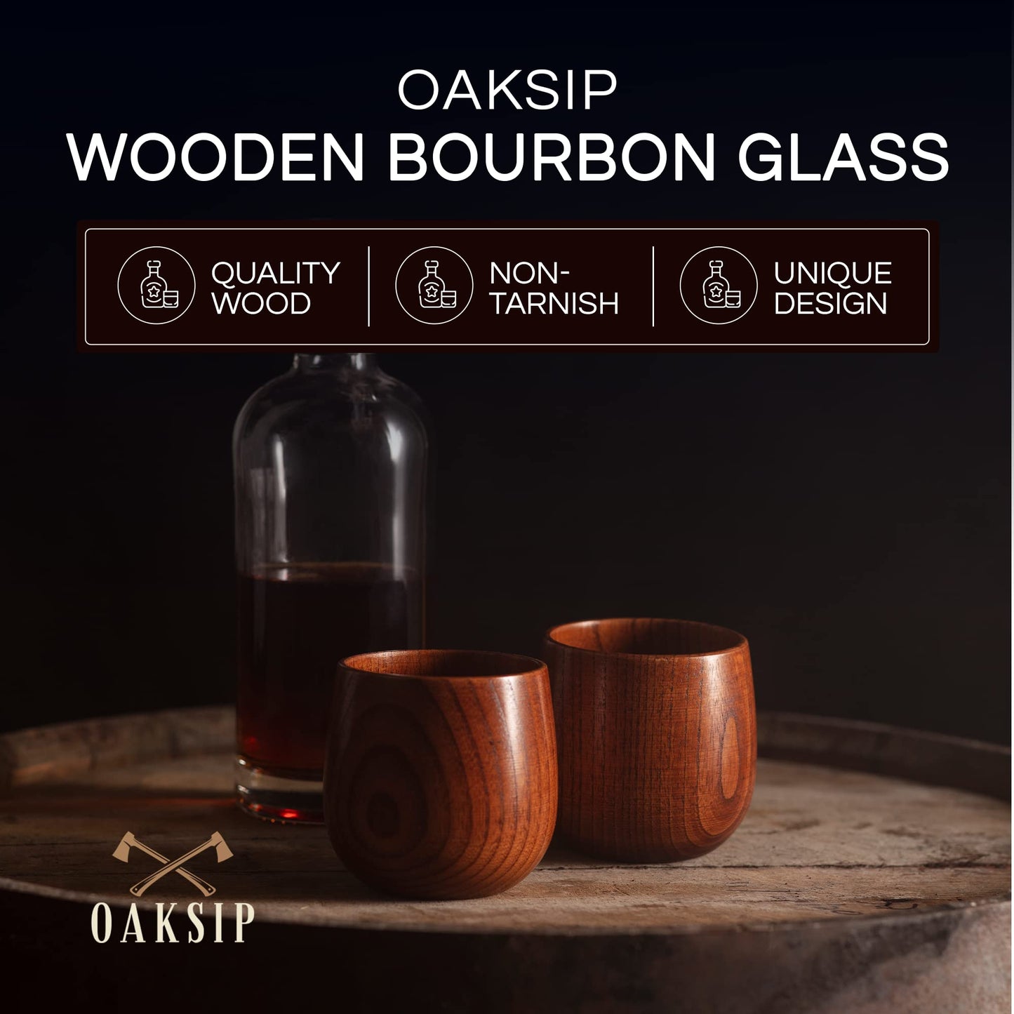 Oaksip The Original Wooden Bourbon Drinking Glass Bourbon Gifts for Men | Wooden Old Fashioned Glass | Great Whiskey Gifts for Husband, Dad, or Brother | Perfect Present For Men Who Have Everything