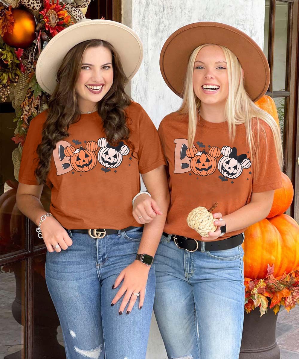Halloween Shirts for Women Funny Boo Halloween T Shirts Cute Bat Pumpkin Shirt Burnt Orange S
