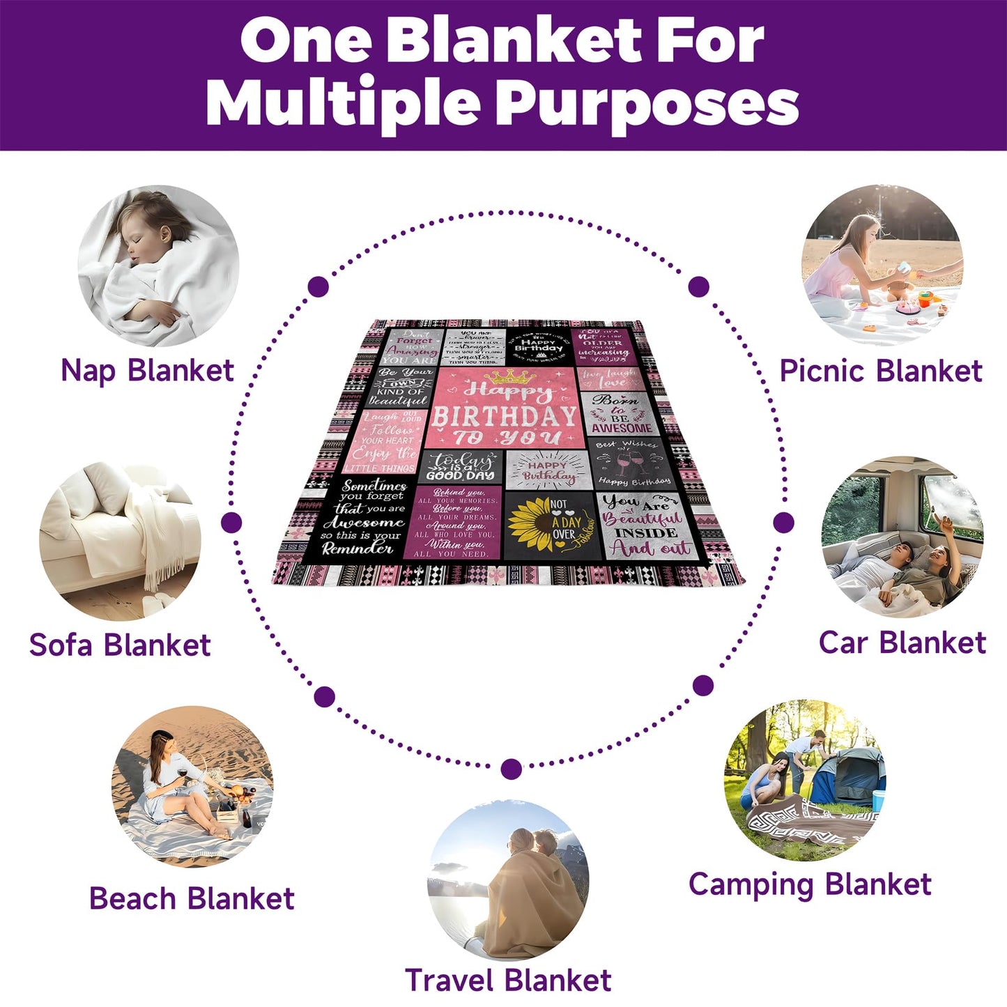 Keveloya Birthday Gifts for Women Girls Throw Blanket 60"X50", Happy Birthday Decorations Blanket, Unique Happy Birthday for Women, Womens Birthday Gift Ideas for Her Friend Mom Sister Grandma Wife