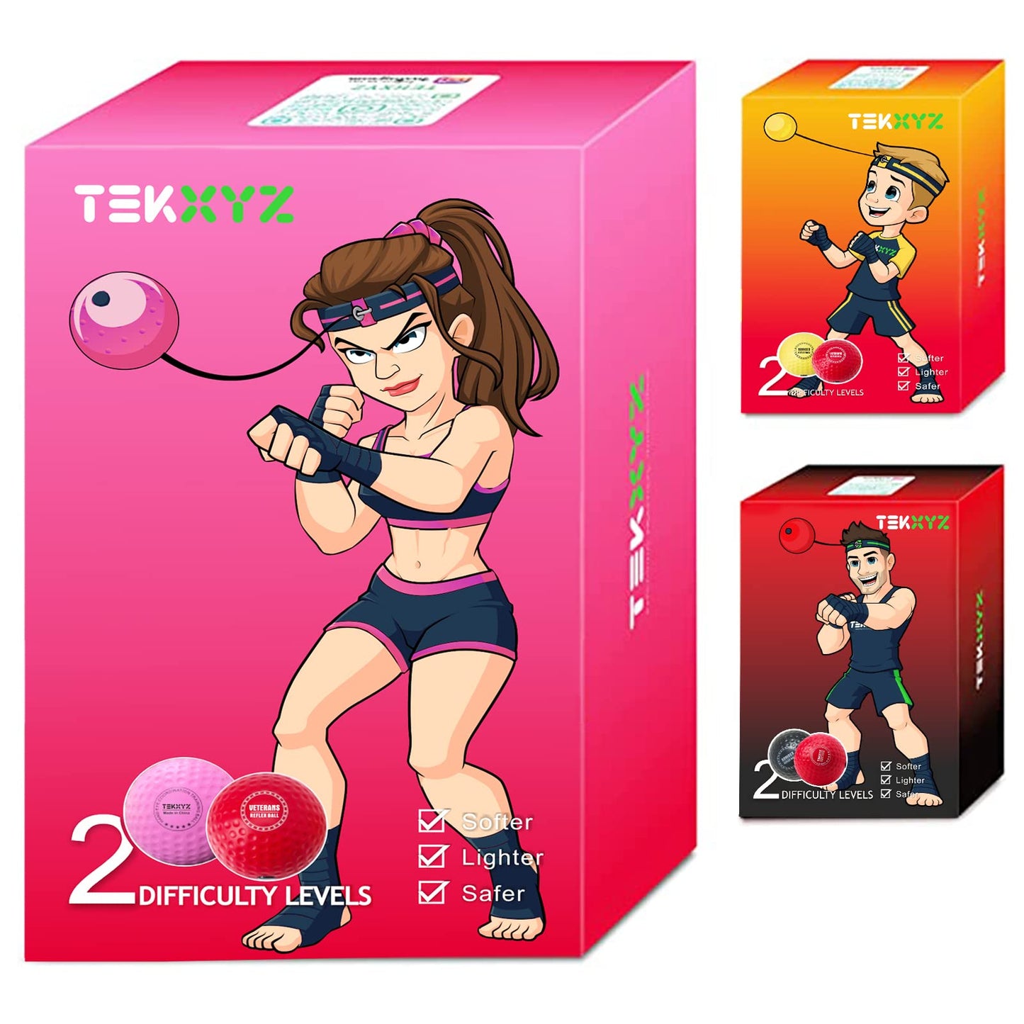 TEKXYZ Boxing Reflex Ball, 2 Difficulty Levels Boxing Ball with Headband, Perfect for Reaction, Agility, Punching Speed, Fight Skill and Hand Eye Coordination Training