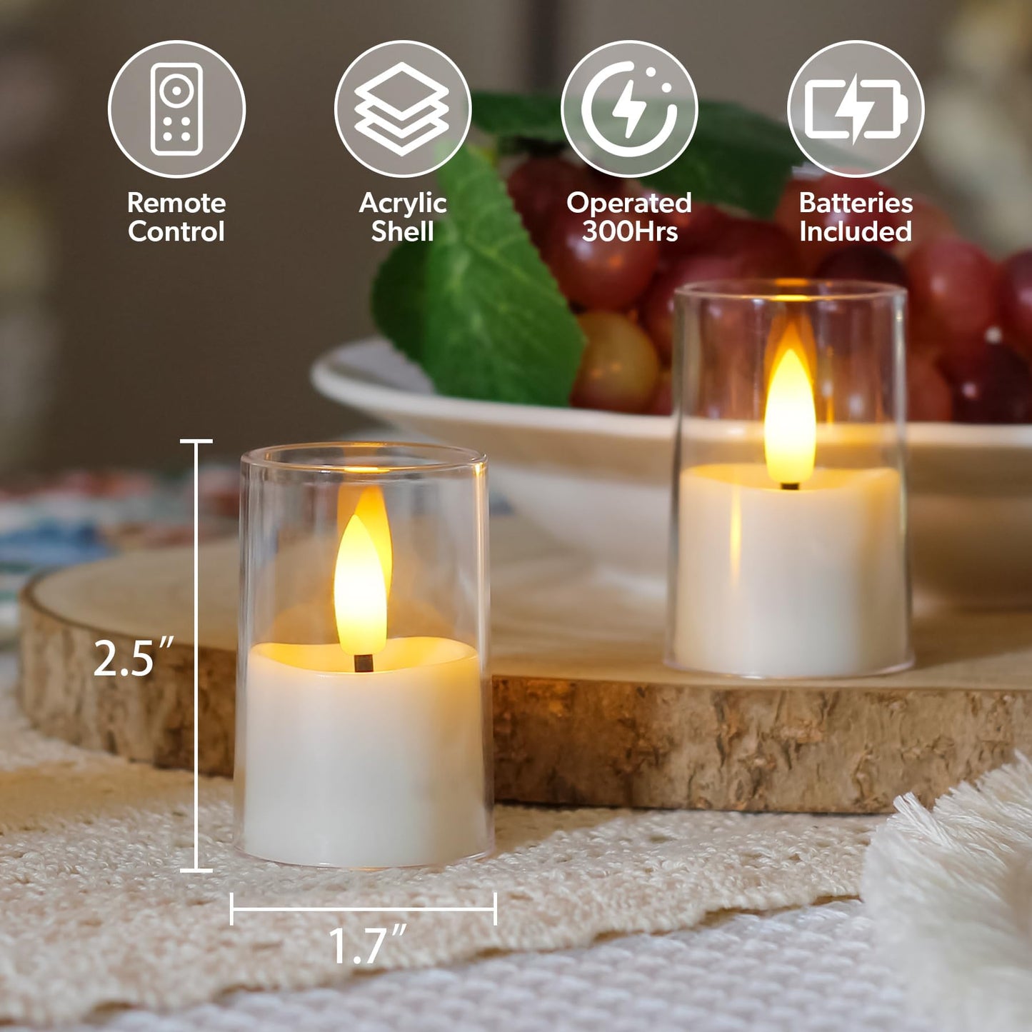 Zevanor Flameless Small Tea Light LED Candles, Acrylic Battery Operated Votive 1.7" x2.5" with Remote Control and Timer, Tealight White Flickering Warm Light Pack of 15 Electric Long Lasting