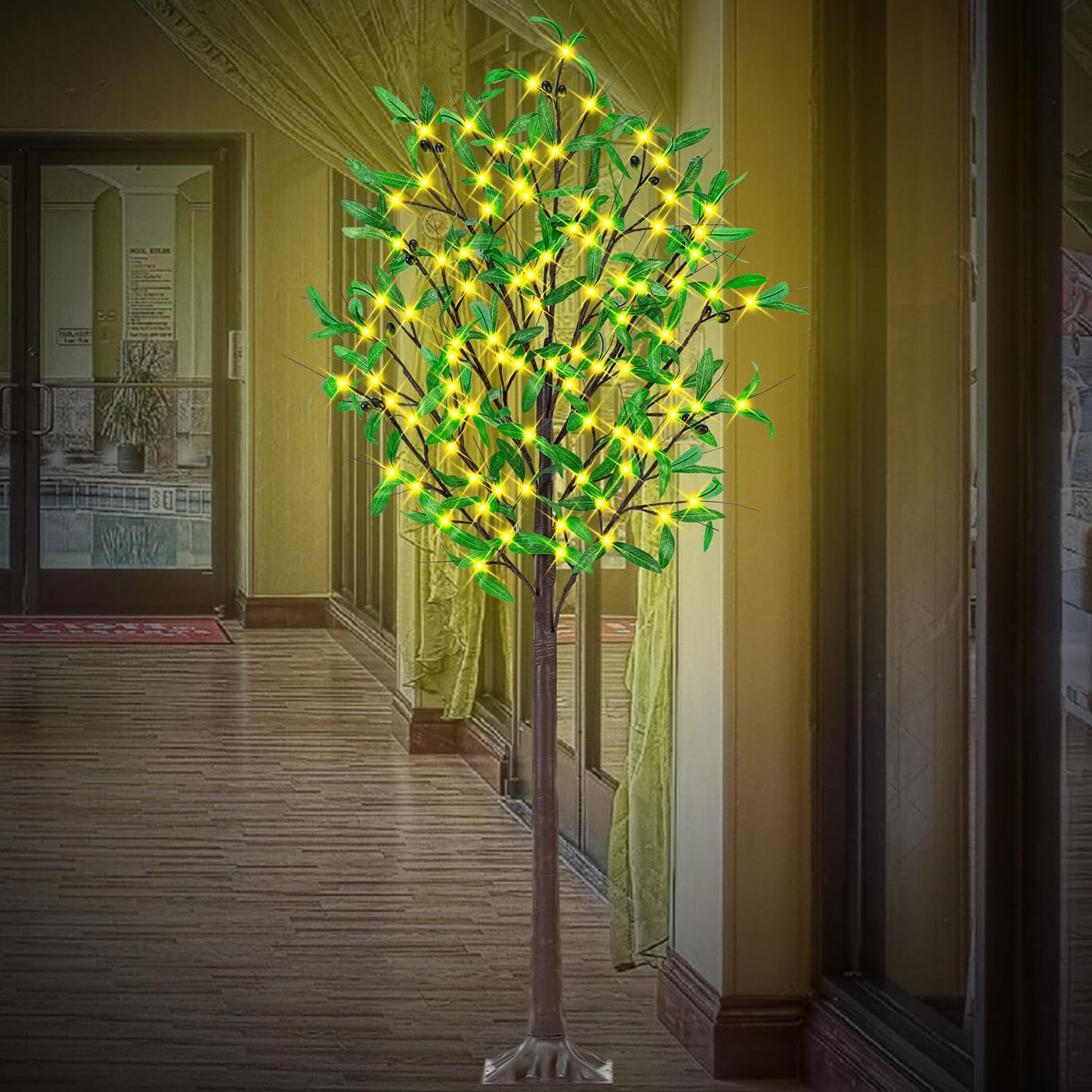 Lighted Olive Trees Artificial 5ft 90 LED Lights for Decoration Inside Outside, Prelit Fake Tree with 18 Fruits 180 Leaves Remote Electric Greenery Lights for Christmas Wedding Holiday Home Decor