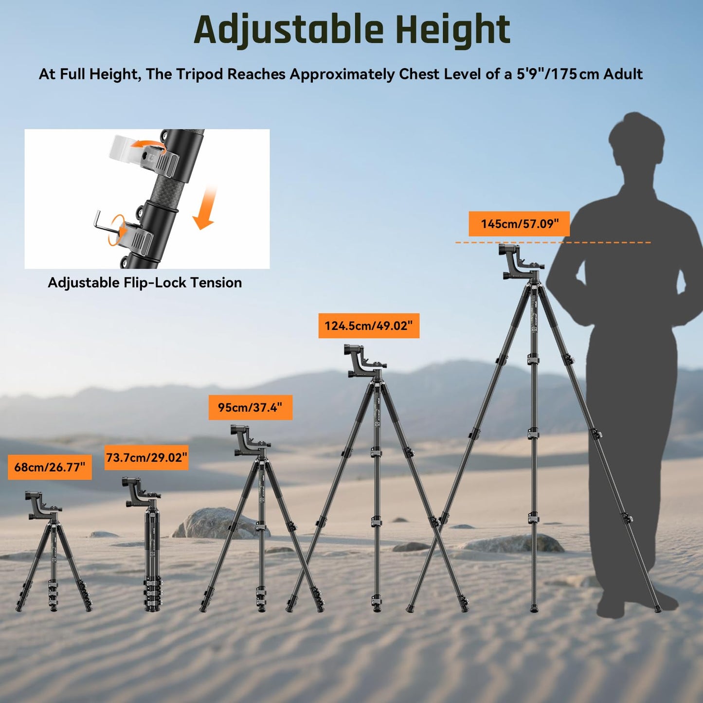 Sportich Heavy Duty SP324 Carbon Fiber Tripod and BH-10 Gimbal Head Kit, Professional for Landscape, Wildlife, Bird Photography, Sports, Long Telephoto, Video Tracking, Supports up to 33lbs/15kg
