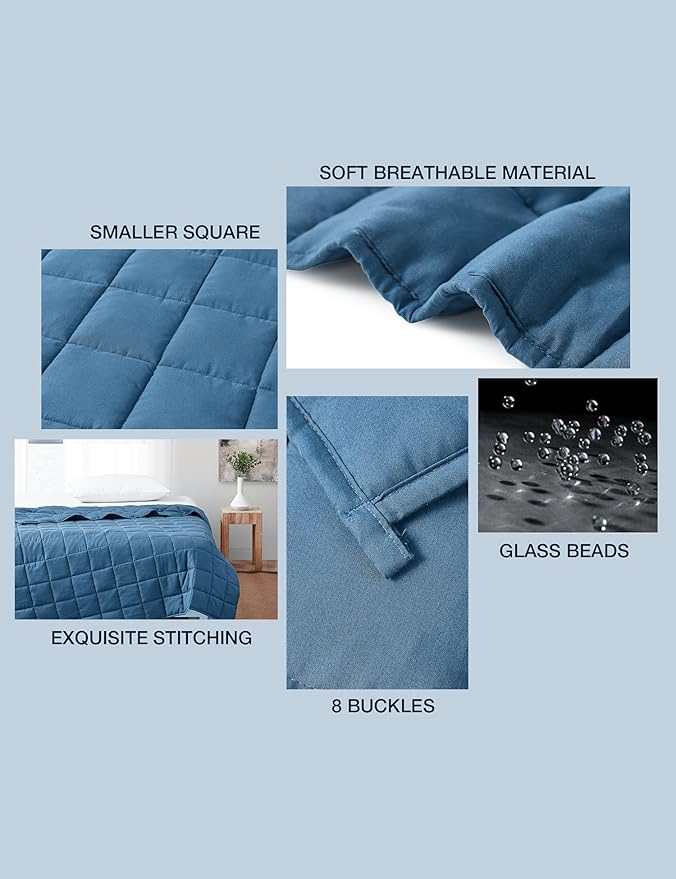 BB BLINBLIN Cooling Weighted Blanket Heavy Blanket, Calm and Sleep, Premium Soft and Comfortable Material and Glass Beads (Blue, 60''x80'' 20lbs), Suit for Adult(~190lb) Use on Queen/King Bed