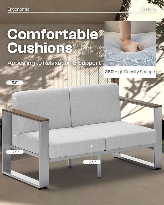 ComfCove Outdoor Patio Furniture Set, 7 Seats Outdoor Patio Conversation Sets with Ergonomic Seat and Wide Washable Thick Cushions, Modern Patio Sectional Furniture for Balcony, Porch (Gray)