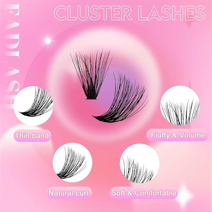 FADLASH Lash Clusters Thick Lash Extension Clusters 40D Individual Lashes 12-18mm Cluster Lashes D Curl Large Tray Eyelash Clusters 3D Effect Reusable (40D-07D-12-18mm)