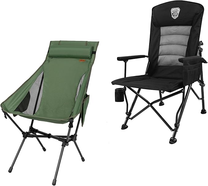 TOBTOS Heavy Duty & High Back Camping Chair Bundle – Oversized Folding Chair with Adjustable High Backrest + Portable Supp...