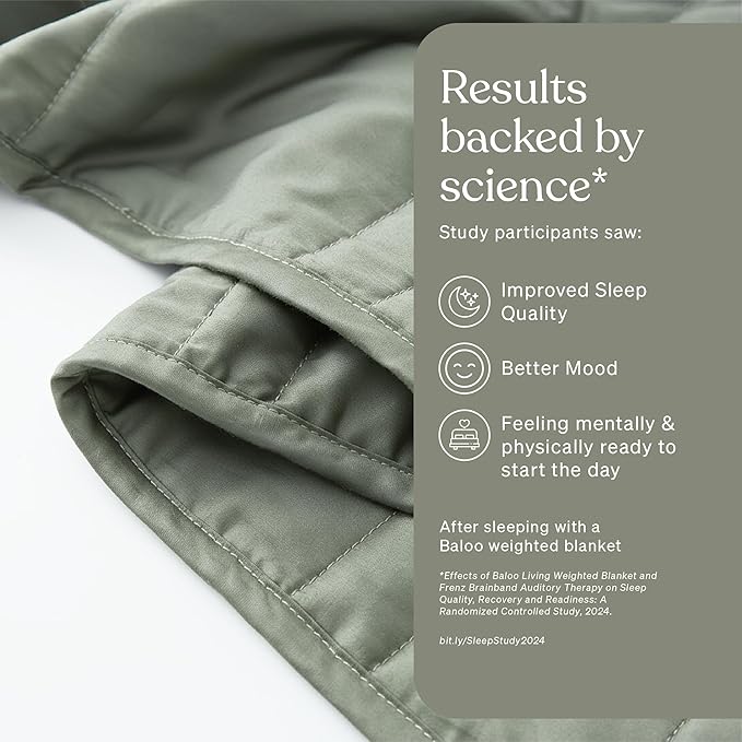 Baloo Weighted Blanket for Adults 20 lb (Moss, 60"x80") | Cool & 100% Cotton | Machine Washable & Dryer Safe | Glass Microbead Fill
