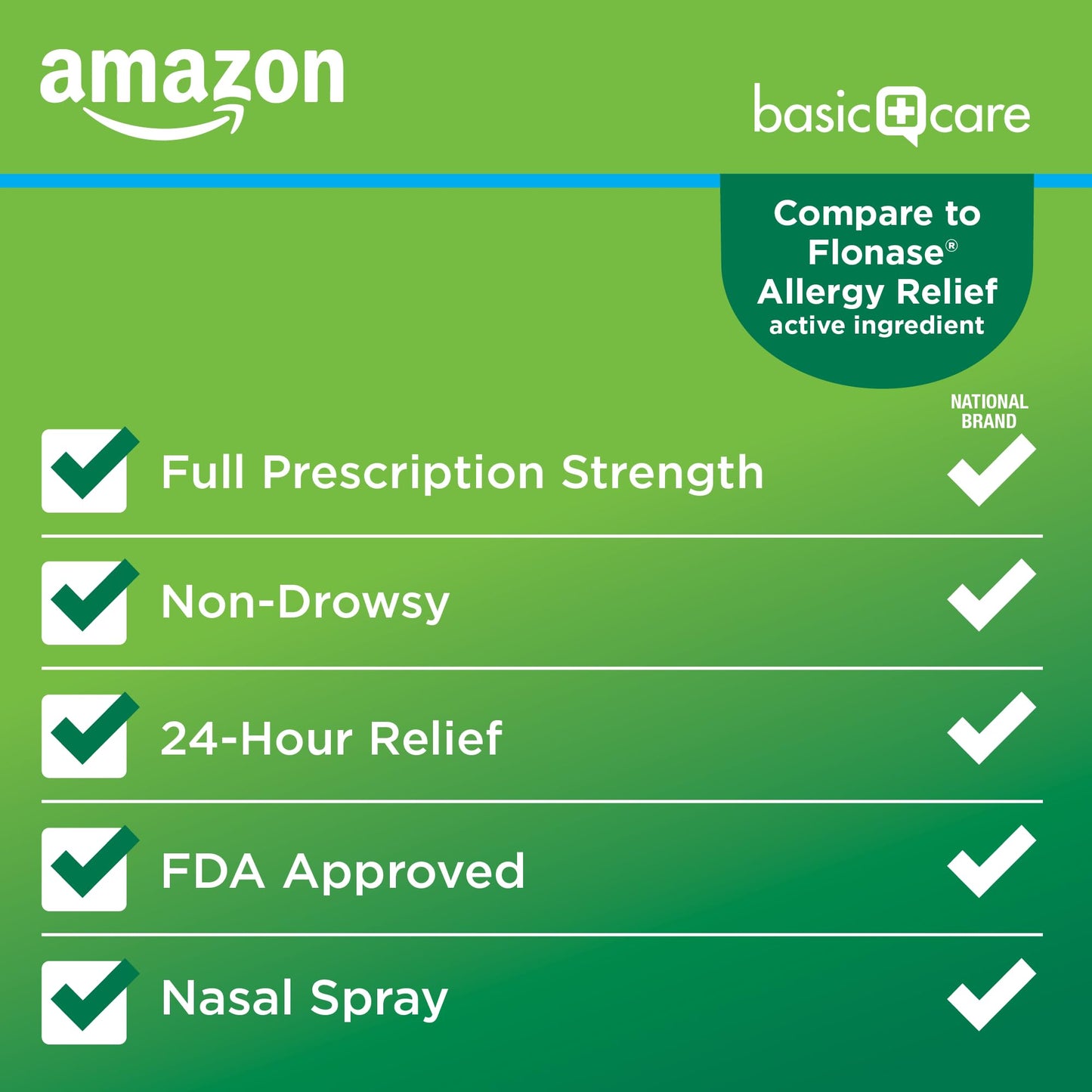 Amazon Basic Care 24-Hour Allergy Relief Nasal Spray, Fluticasone Propionate (Glucocorticoid) 50 mcg, Full Prescription Strength, Non-Drowsy, 0.62 fl oz (Pack of 3)