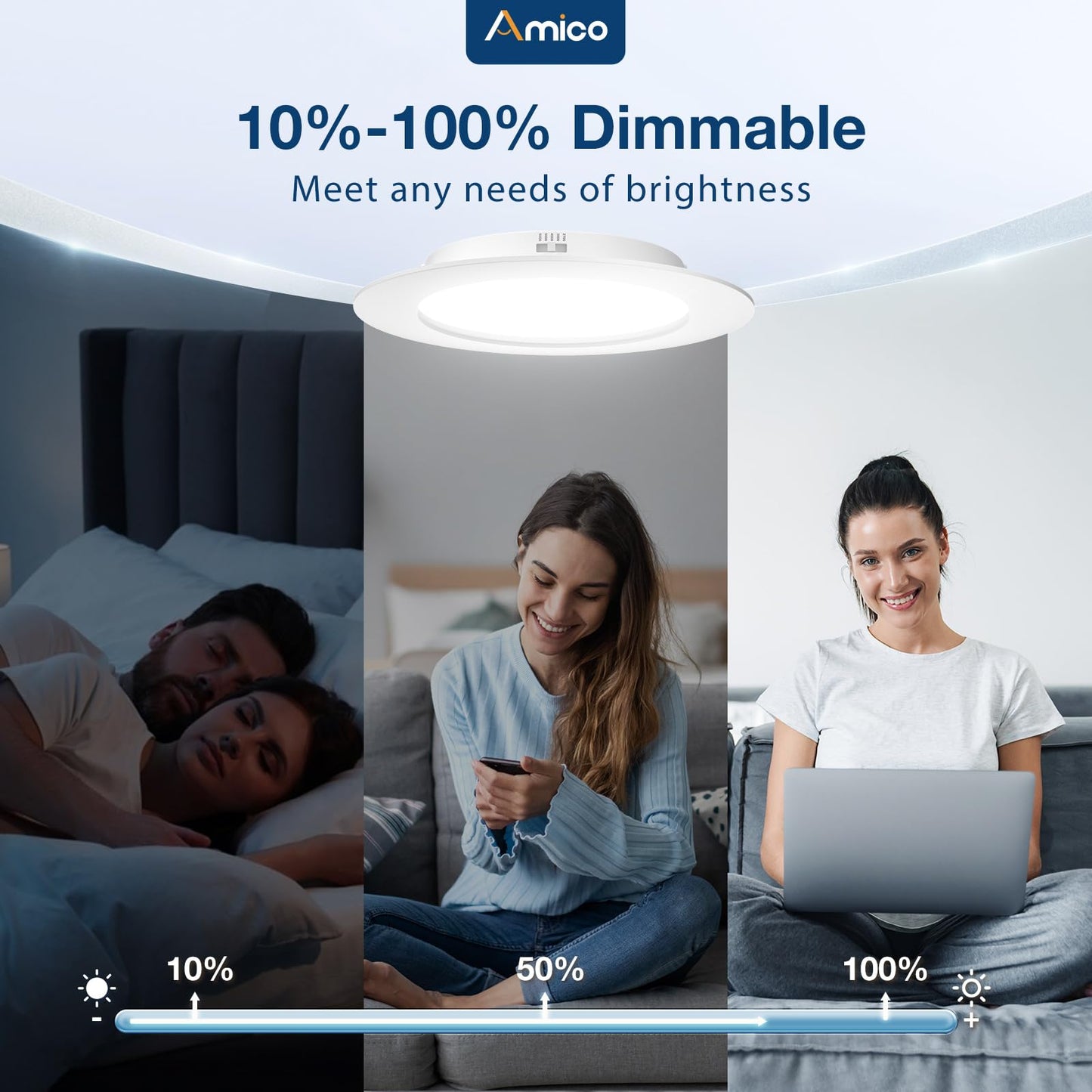 Amico 5/6 inch 5CCT LED Recessed Lighting 48 Pack, Dimmable, IC & Damp Rated, 12.5W=100W, 950LM Can Lights with Baffle Trim, 2700K/3000K/4000K/5000K/6000K Selectable, Retrofit Installation - ETL & FCC