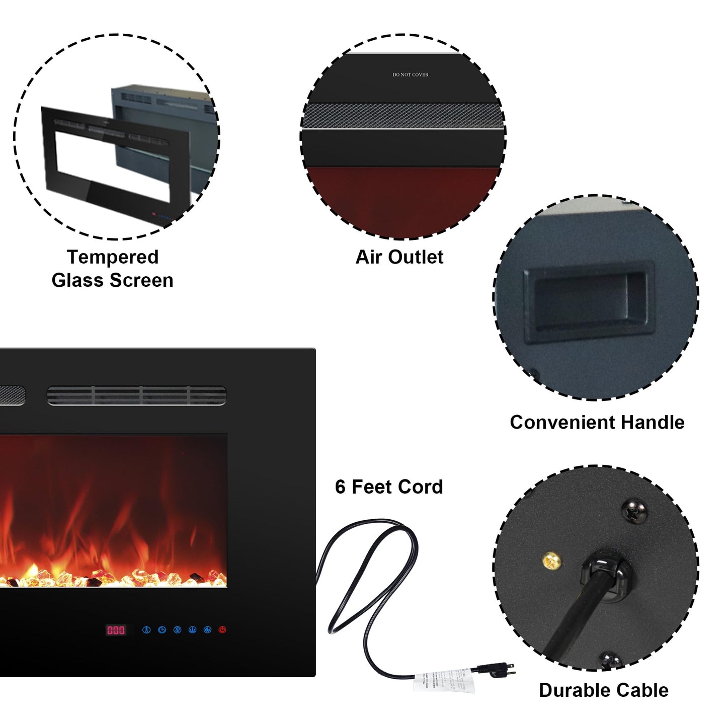 Rodalflame 30 Inches Electric Fireplace Inserts, Recessed And Wall Mounted Fireplace Heater For Indoor Use With Remote Control,