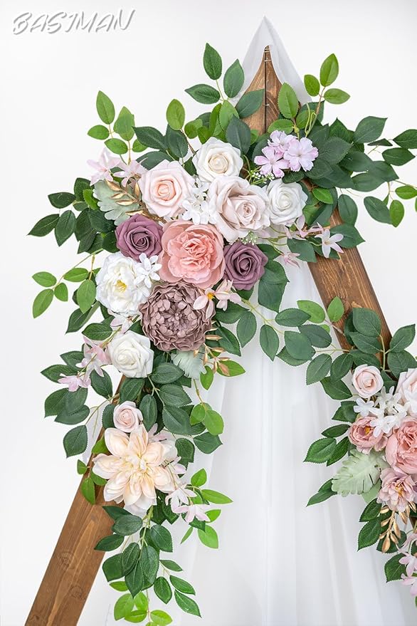Arch Flowers with Drapes Kit (Pack of 3) for Wedding Ceremony Arbor and Reception Backdrop Decoration Wedding Welcome Signs Floral Birthday Party Decoration