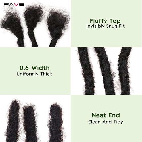 FAVE 10 Inch Human Hair Dreadlock Extensions,Handmade Loc Extensions Realistic locs Extension for Black Women (Width 0.6cm，Natural Black，30 Strands)