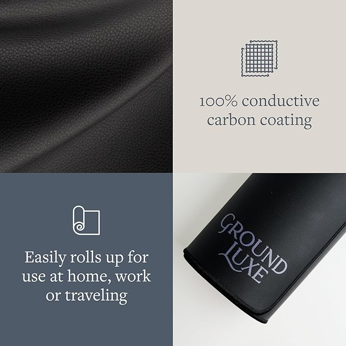 GroundLuxe Earthing Mat for Feet- Universal Grounding Mat w/ 15 Foot grounding Cord, Tester and Adaptor- Grounded Pad to Connect to The Earth
