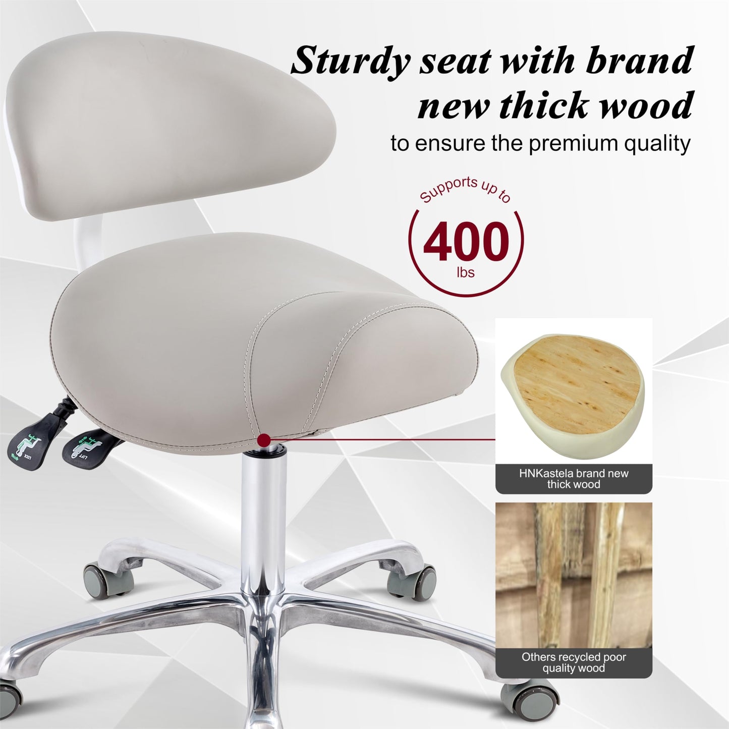 HNKastela Rolling Saddle Chair with Back Support, Height Adjustable Ergonomic Saddle Stool Chair with Wheels for Dental Hygienist,Salon,Esthetician…